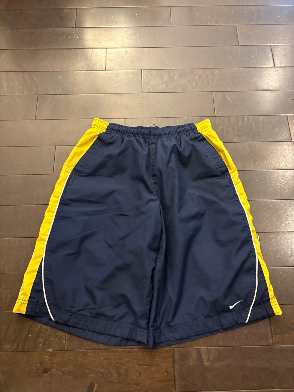 Nike Navy Blue Athletic Shorts with White Swoosh